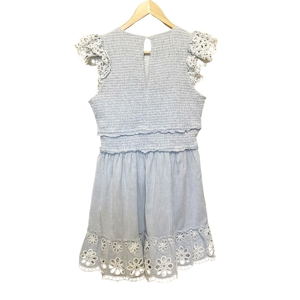 SAYLOR NWT Smocked Mini Dress Size Large Blue Pinstripe Eyelet Coquette Preppy - Picture 9 of 12